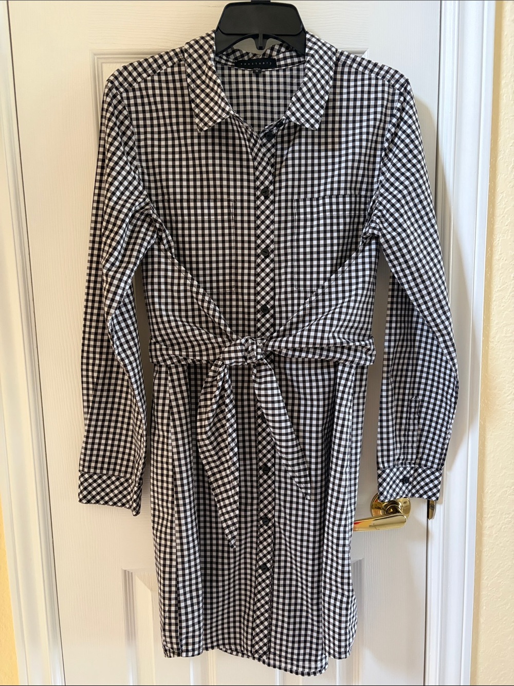 Sanctuary Black & White Gingham Tie-Front Shirt Dress